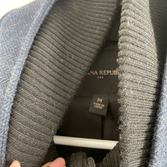 Banana Republic Overcoat Mens Medium Herringbone Blue Button Wool Blend Mid - Picture 2 of 8